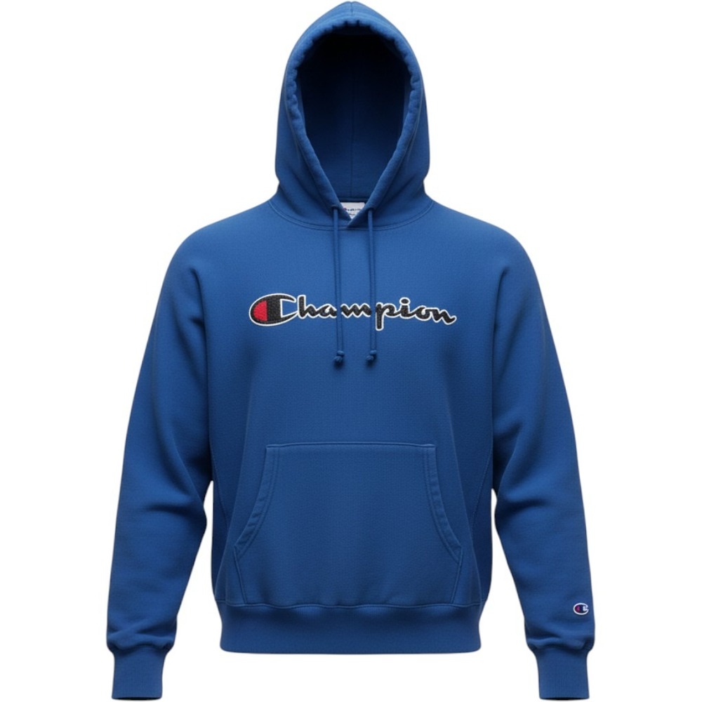Champion Reverse Weave Blue Script Logo Hoodie Mens Medium Sweatshirt